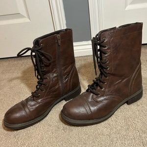 Brown combat boots
